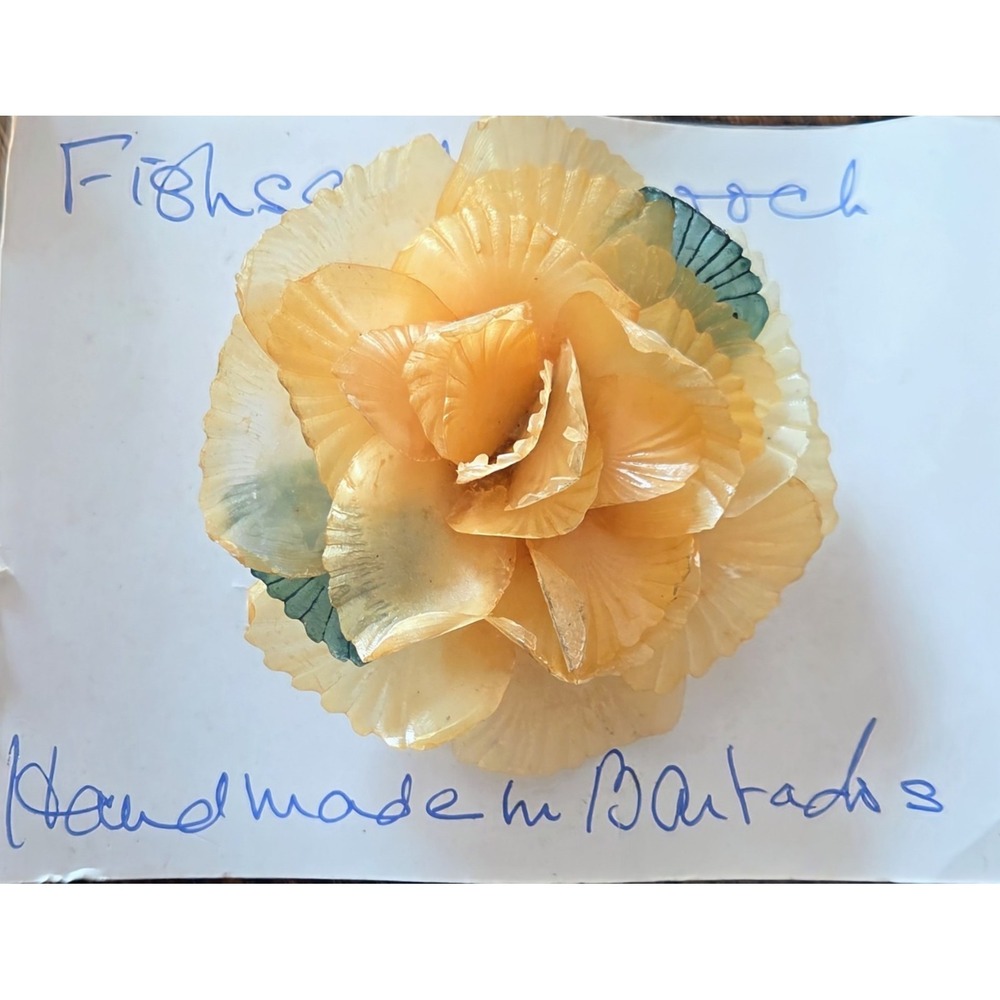 Vintage Handmade Barbados Real Layered Tropical Fish‎ Scale Pin Brooch Retro